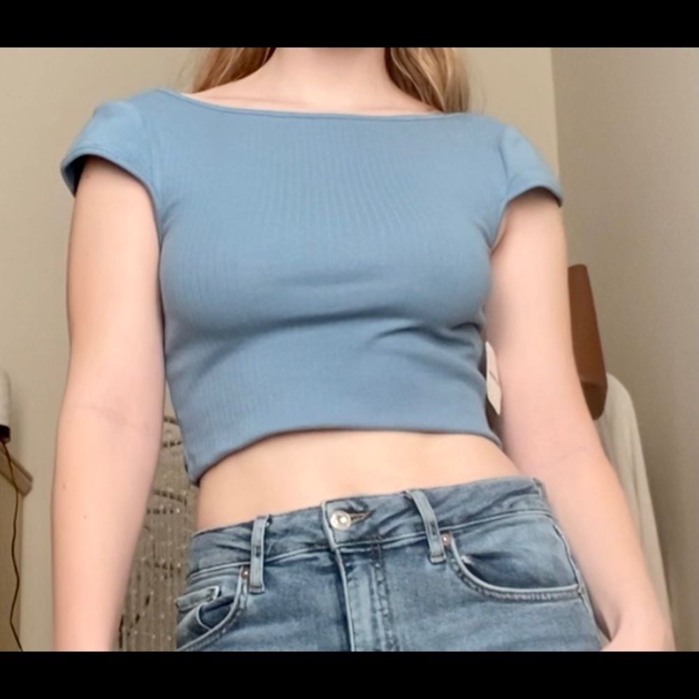 Soft blue free people cap sleeve top